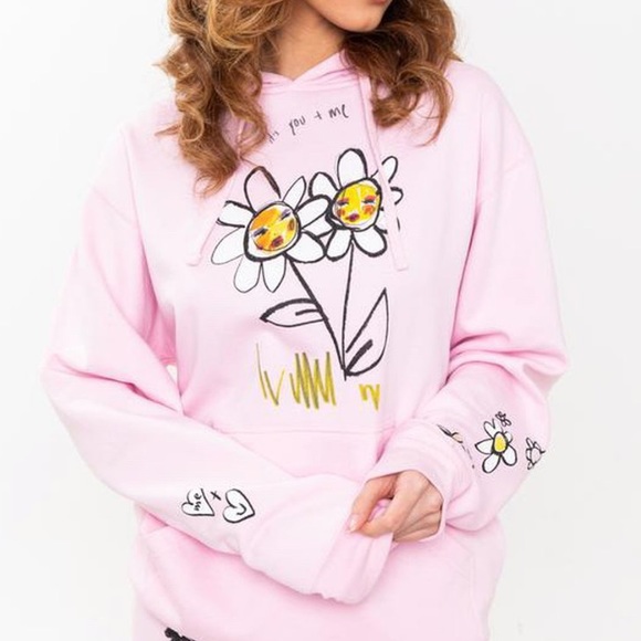 Dolls Kill Tops - by samii ryan pink “u + me” flower hoodie